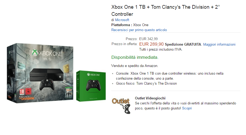 Xbox One 1 TB + Tom Clancy's The Division + 2° Controller