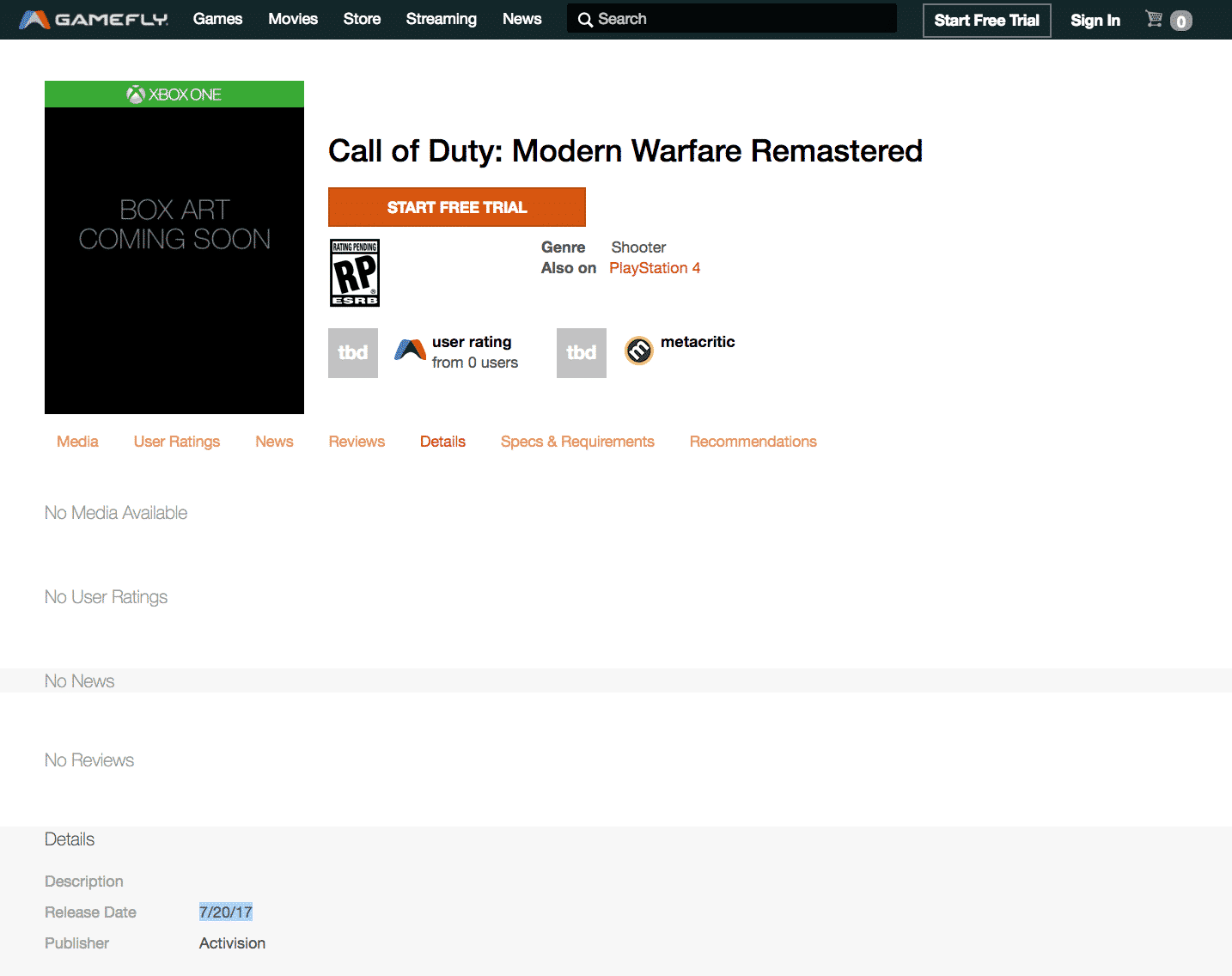 Gamefly COD MW Remastered