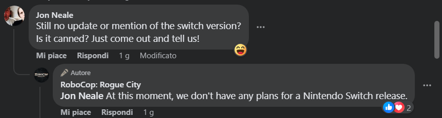 robocop rogue city nintendo switch version canceled