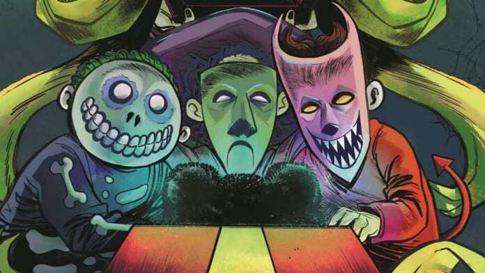 nightmare-before-christmas-sequel-comic Copertina del sequel a fumetti di The Nightmare Before Christmas con Zero e paesaggio di Halloween Town