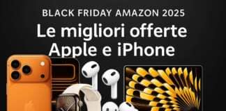 Cover con la scritta “Black Friday Amazon 2025 – Offerte Apple e iPhone”, con dispositivi Apple in evidenza.
