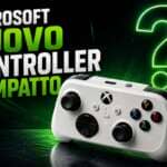 Nuovo controller compatto Xbox di Microsoft mostrato in una immagine promozionale con punto interrogativo verde neon.